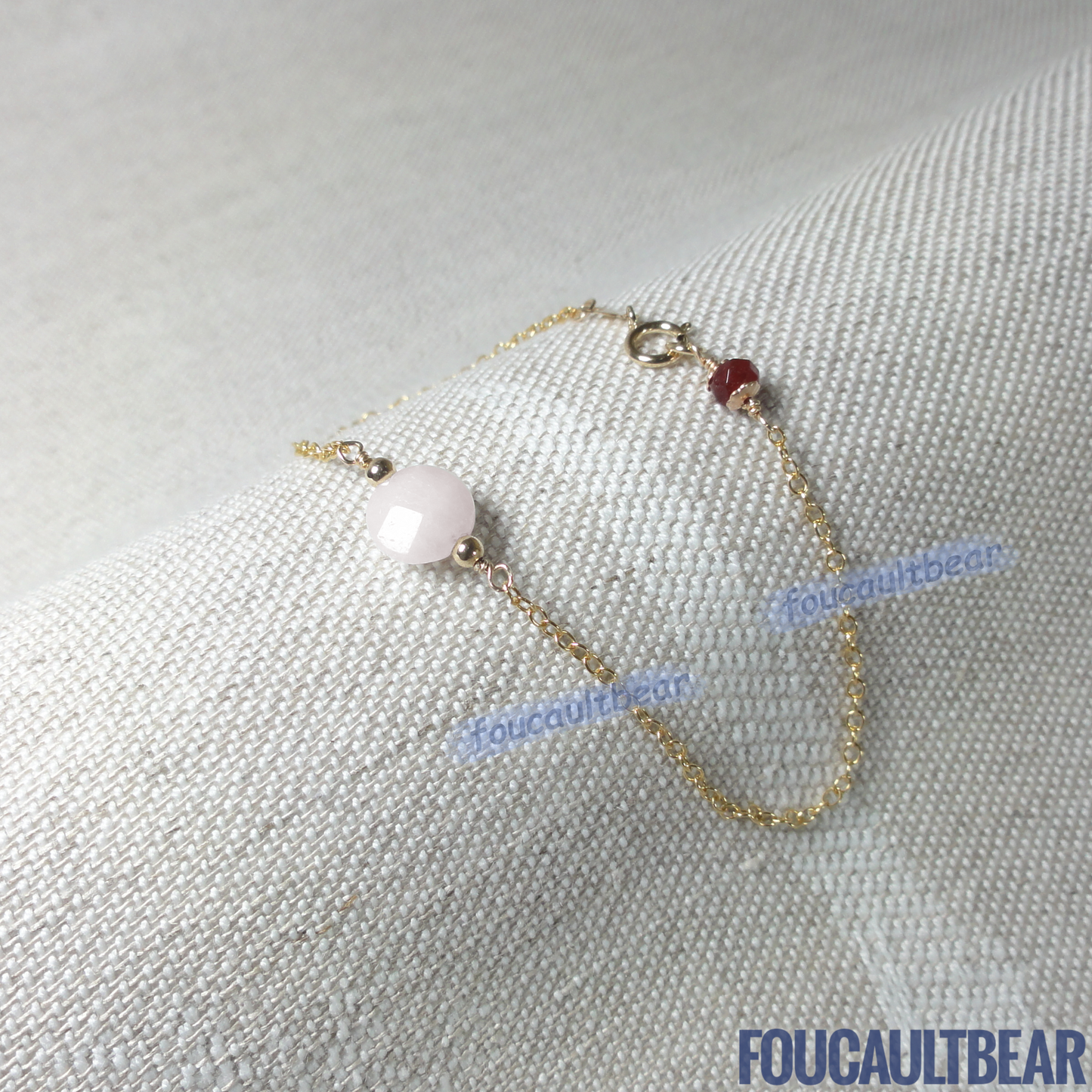 Foucaultbear's HANDCRAFTED BRACELET. Natural Pale Pink Opal & Ruby Gemstone. All 14kt Gold-Filled Components. Custom Lengths Available. Natural Pale Pink Opal & Ruby Gemstone with 14kt Gold-Filled Bracelet is simple yet exudes subtle elegance to your wardrobe. Can be worn on casual days and holds up well for dressed-up evenings. Makes for a wonderful wedding party or bridesmaid gift too. Please choose the bracelet length you would like. 