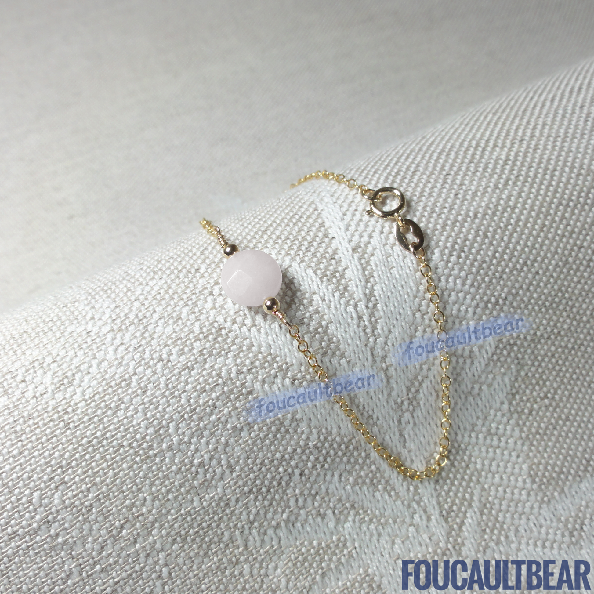 Foucaultbear's HANDCRAFTED BRACELET. Natural Pale Pink Opal. All 14kt Gold-Filled Components. Custom Lengths Available. Natural Pale Pink Opal with 14kt Gold-Filled Bracelet is simple yet exudes subtle elegance to one's wardrobe. Can be worn on casual days and holds up well for dressed-up evenings. Makes for a wonderful wedding party or bridesmaid gift too. Please choose the bracelet length you would like. 