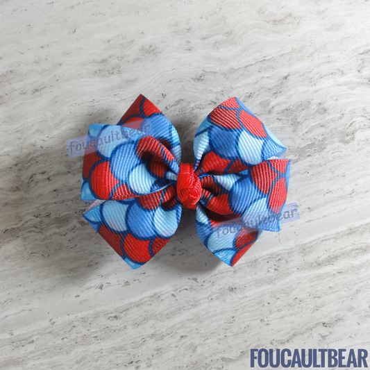Foucaultbear's HANDMADE HAIR BOW CLIP. Bright Mermaid Tail. Grosgrain Ribbon. Partially Lined Alligator Hair Clip. Cute Bright Mermaid Tail hair bow is perfect for toddlers, preschoolers or kindergartners year-round. Very versatile, in my opinion. 
