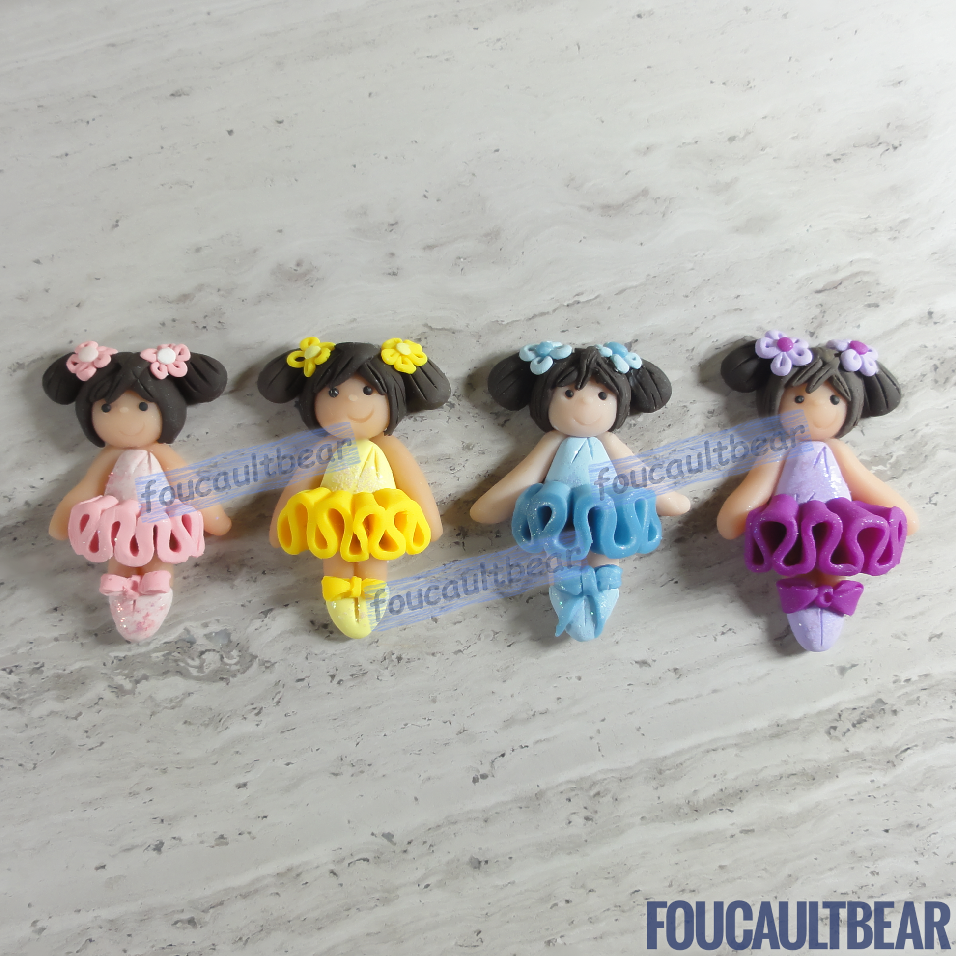 Foucaultbear's HANDMADE CLAY ART FLATBACK. Small Ballerina Girl in Tutu - Pink, Yellow, Blue or Purple. Handmade Polymer Clay Art. For Your Own Creative Use, such as on Hair Bow Barrette Clips, Picture Frames and Refrigerator Magnets. This flatback Clay Ballerina/Ballet Girl is in the "Back to Basics" uncomplicated style. Makes for a perfect hair bow barrette clip centerpiece. You have the option of choosing either Pink, Yellow, Blue or Purple. Listing is for ONE Ballerina. 