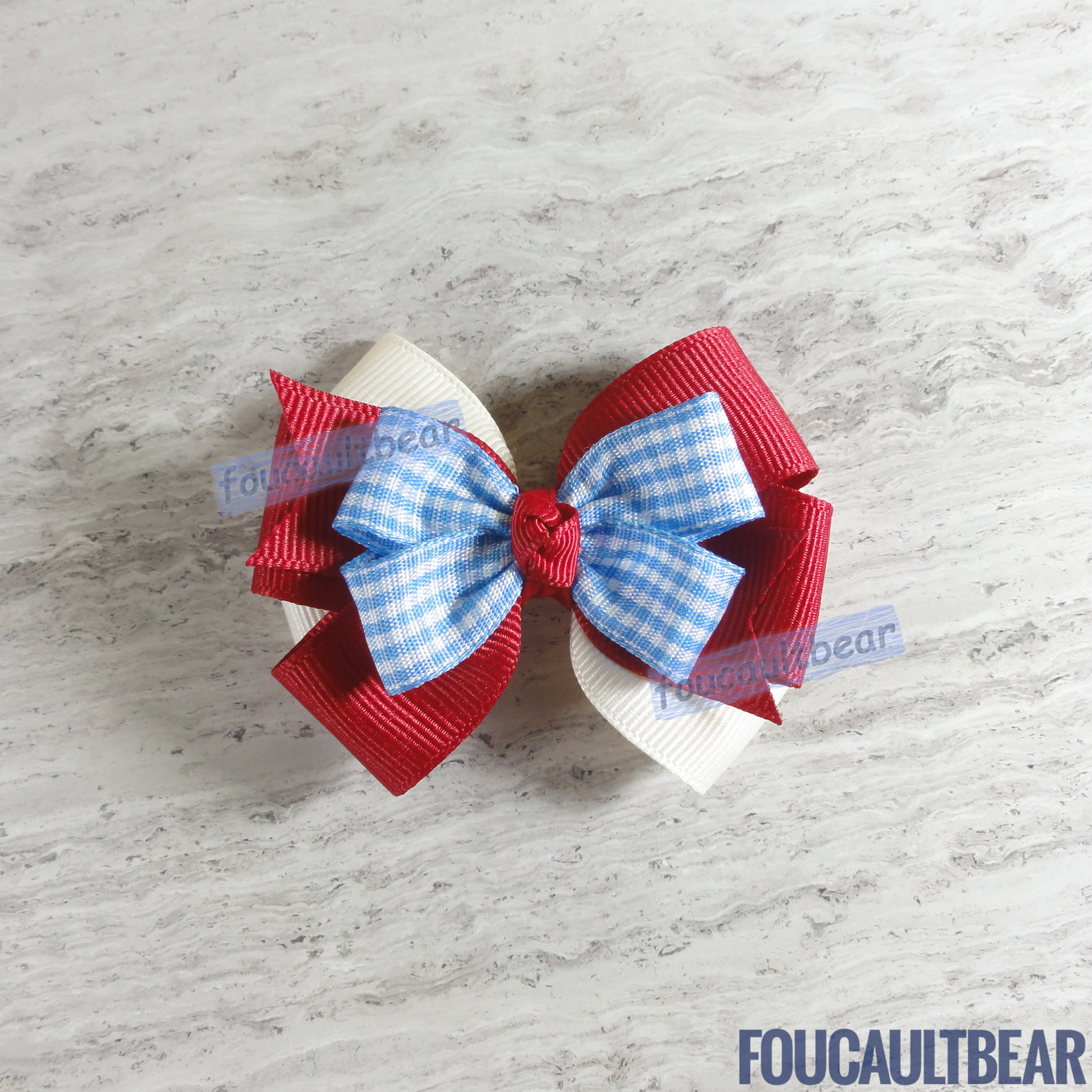 Ribbon Dorothy Bow, Deep Red on Old-Time White - Ribbon Hair