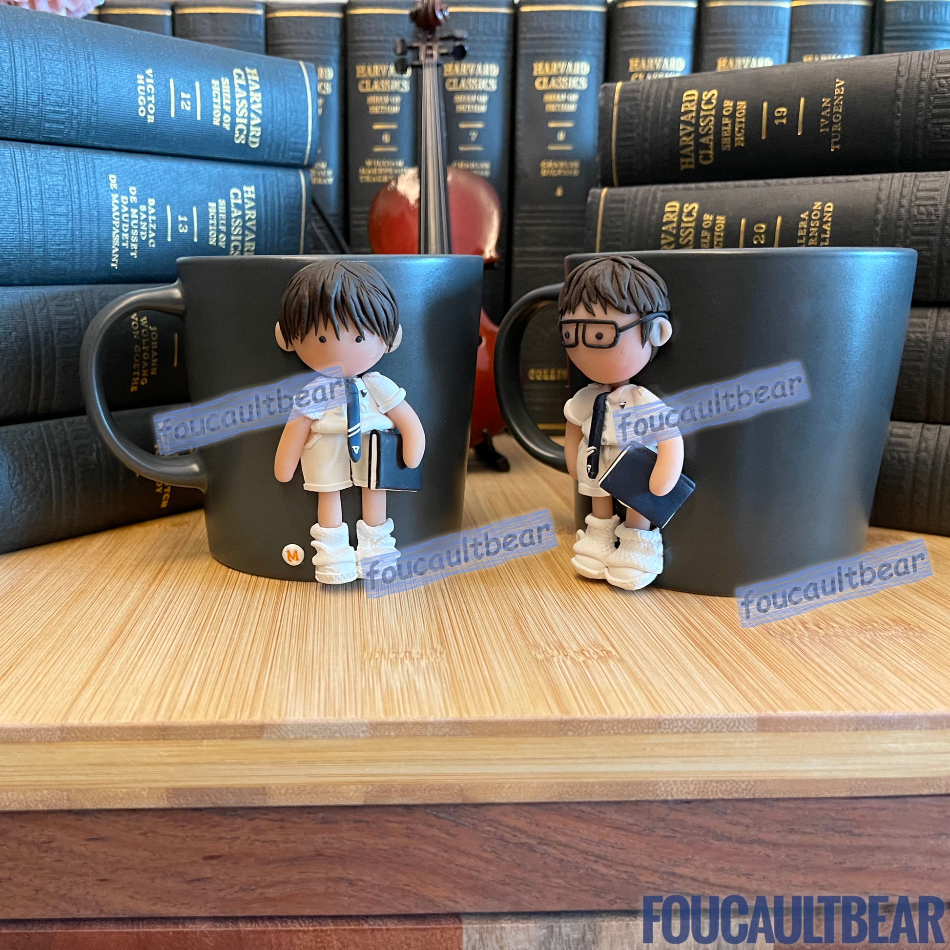 I'm very excited to debut my handcrafted "School Series" polymer clay figurine on mugs. Introducing for the first time, Caden, of the Chloe and Caden series. Every Chloe and Caden figurine is handcrafted with lots of thought and care. They make great storage for pens, pencils, small rulers, etc....