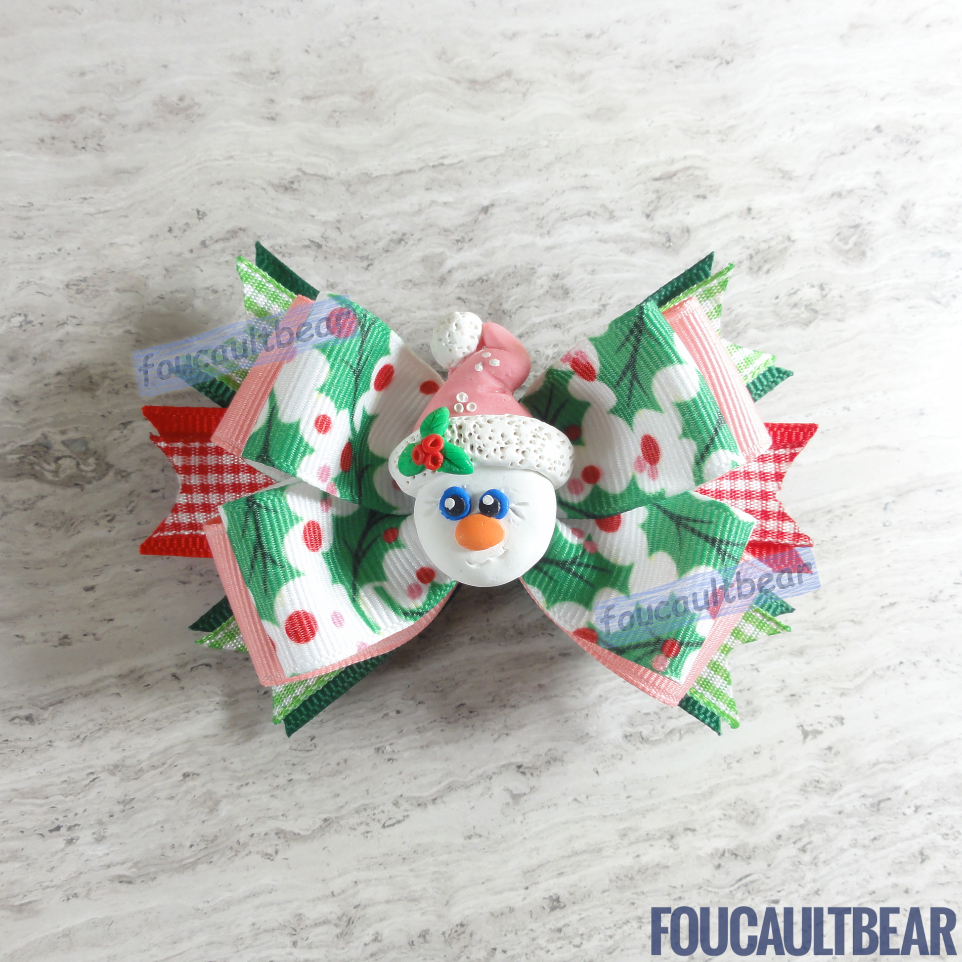 Clay Snowman with Scarf & Mittens - Ribbon Hair Bow Barrette Clip –  foucaultbear