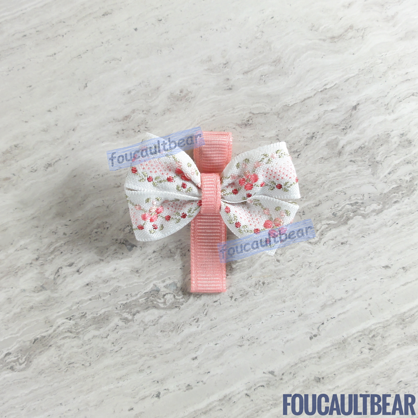 Foucaultbear's HANDMADE HAIR CLIPPIE. Garland Rose Bud. Jacquard Ribbon. Partially Lined Alligator Hair Clip. Garland Rose Bud, a beautiful flower Jacquard Ribbon Hair Bow Clippie. A nice addition to your little girl's wardrobe. Perfect for toddlers, preschoolers, elementary-schoolers. Absolutely adorable on babies with enough hair to wear it too. Makes for a great Baby Shower gift. Definitely not your standard cliché shower gift. 